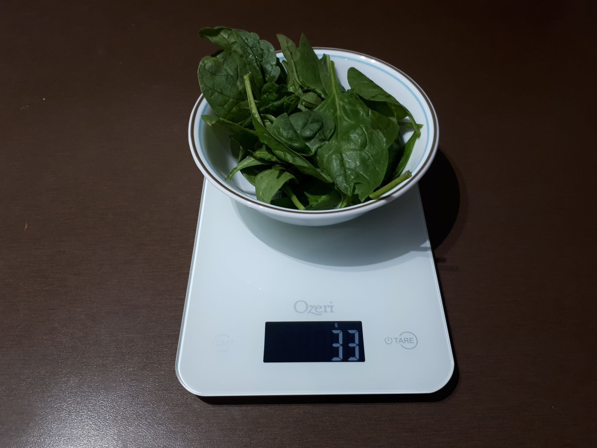 Weighing spinach