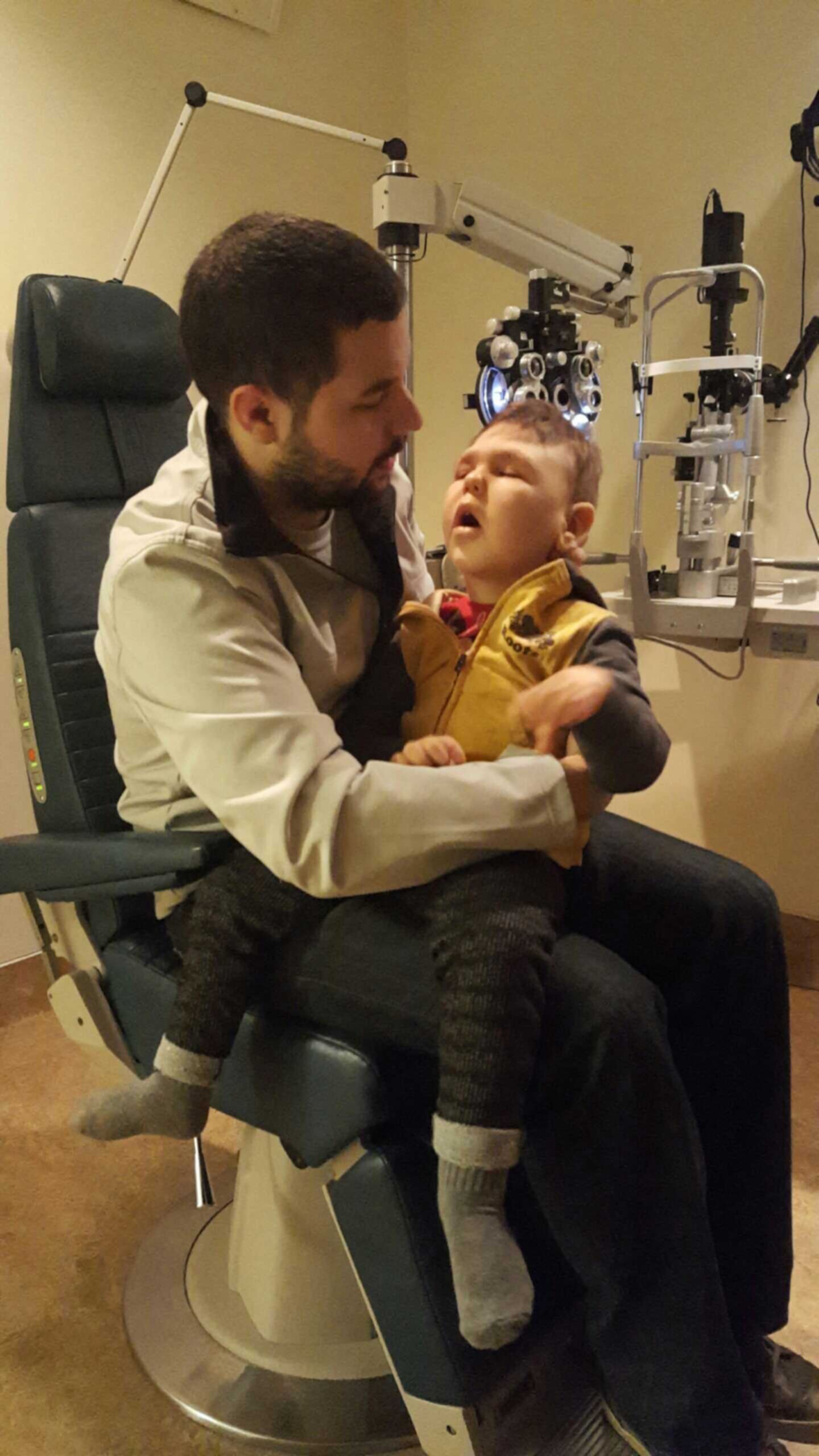 Waiting for his vision checkup